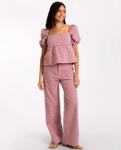 PANTALÓN RITA · BURDEOS Y ROSA