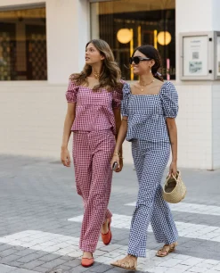 PANTALÓN RITA · BURDEOS Y ROSA