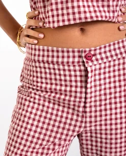 PANTALÓN RITA · BURDEOS Y ROSA