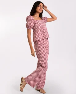 PANTALÓN RITA · BURDEOS Y ROSA