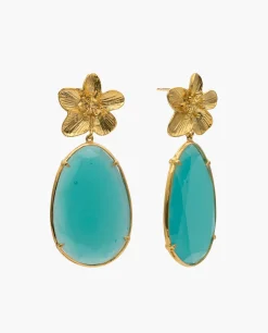 PENDIENTES DAISY DROP BLUE · BAÑO ORO