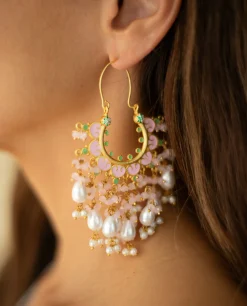 PENDIENTES ORTHENSIA · DORADO Y ROSA